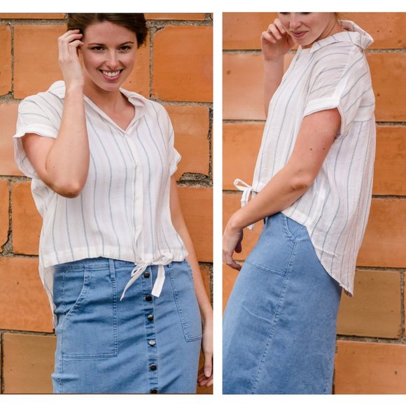 Hayden LA draw string waist button up striped top szL - Picture 1 of 11